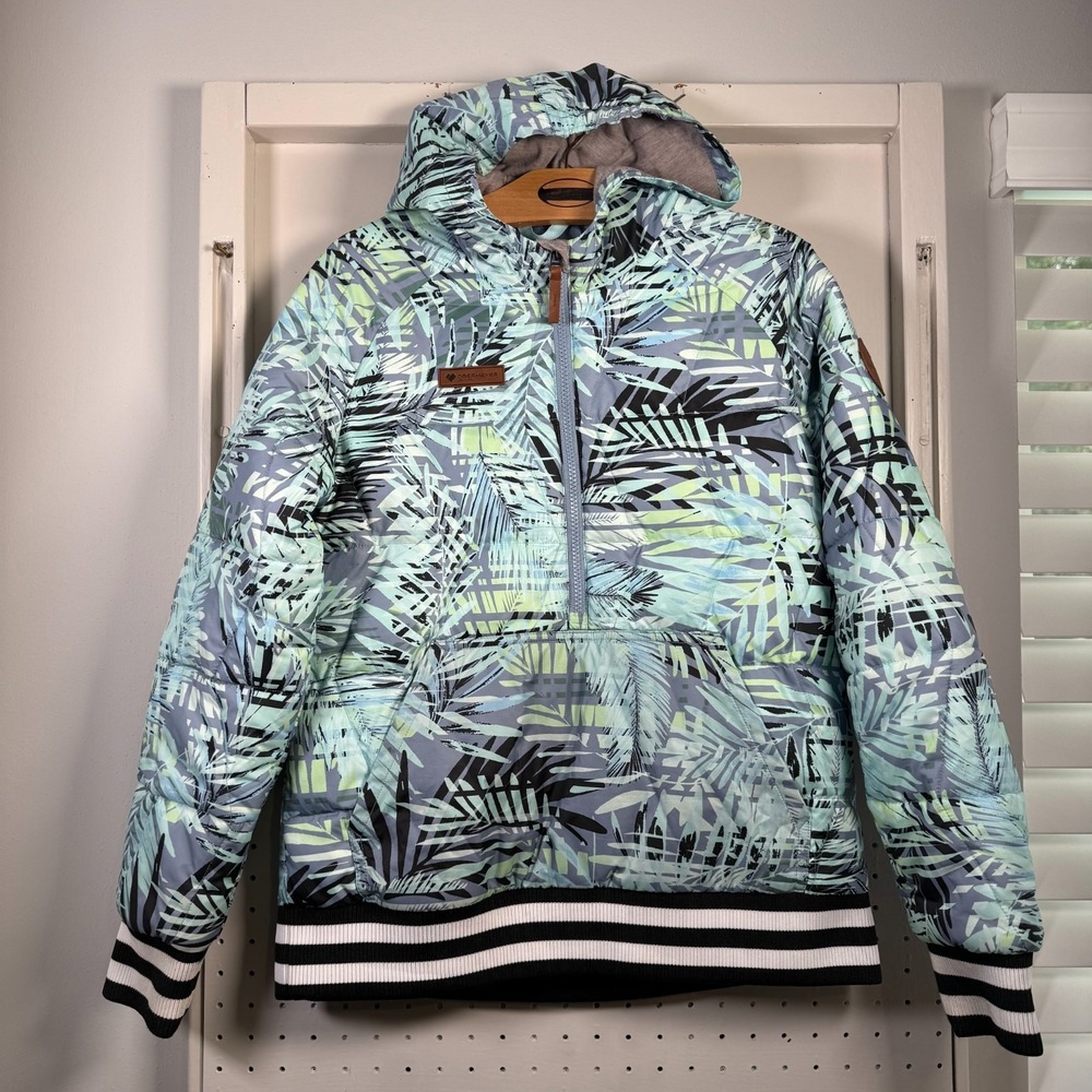 Obermeyer Peri Down Anorak Jacket Kids‎ Girls Light Blue Green Botanical - Large